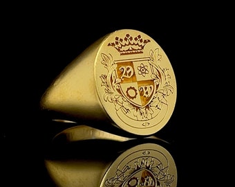 Gold Family Crest Signet Ring, Family Rings, Gold Signet Ring, Coat of Arms Ring, Family Crest Rings, Mens Gold Signet Rings, Crest Ring