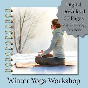Taller de yoga de invierno, descarga digital, baraja de cartas con secuencias de yoga, profesor de yoga, afirmaciones de yoga estacionales, diario de yoga, plan PDF para profesor de yoga