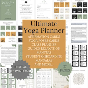 Planificador de yoga, descarga digital, baraja de tarjetas con secuencias de yoga, planificador para profesores de yoga, afirmaciones de yoga, diario de yoga, incorporación de estudiantes de yoga en formato PDF