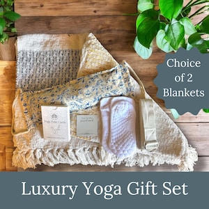 Juego de regalo de yoga de lujo, manta de yoga para esposa, juego de regalo de bienestar, almohada de yoga para los ojos, regalo para hija, regalo para pareja, regalo de agradecimiento, caja de regalo para mamá yoga