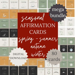 Jahreszeitliche Affirmationen digitaler Download Wohlfühlkarten Zitate tägliche Meditation Anleitung Frühling Sommer Herbst Winter druckbare PDF