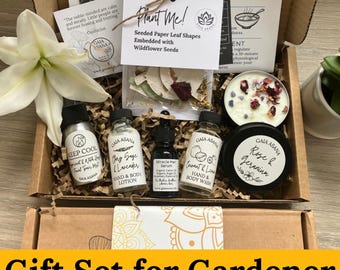 Gardener Self Care Gift Box, Pamper Set for Garden Lovers with Hand Lotion, Facial Mist & Plantable Card, Thoughtful Present for Mum