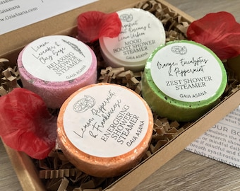Shower Steamer Gift Set 4 Aromatherapy Shower Fizzies with Herbs Relaxing, Mood Boost, Zest & Energising Shower Set Spa Gift for Her