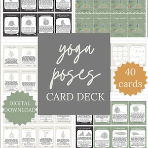 Tarjetas de posturas de yoga, descarga digital, tarjetas de secuencias de yoga, baraja de cartas de hatha yoga, regalo para profesores de yoga, nombres sánscritos de yoga iyengar, tarjetas didácticas de asanas en formato PDF