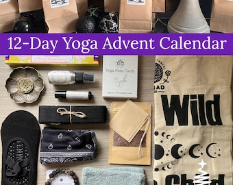 12 Day yoga advent calendar 2026 Yoga gift box with mala bracelet strap socks cards Christmas countdown for yogis wellness gift