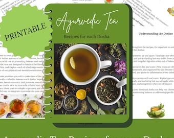 Ayurveda Tea recipes digital  pdf download holistic health ayurvedic tea natural medicine  VATA dosha balancing KAPHA gift  PITTA balancing