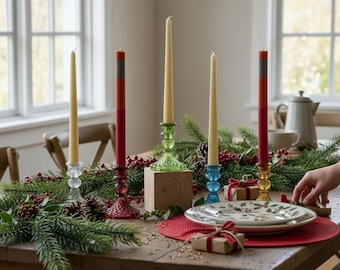 Translucent Vintage Candle Holder Set Colourful Tapered Glass Votive home decor Seasonal styling guide Glass candlestick holder Mantel set