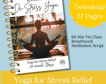Yoga voor stressklas Digitale download Yoga voor angst PDF Herstellende yin-reeks ademhalingsoefeningen, meditatiescript mantra pranayama