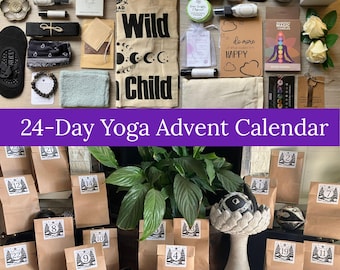 24 day yoga advent calendar Yoga gift countdown box with mala bracelet strap cards candles Self care advent for yogis wellness Christmas