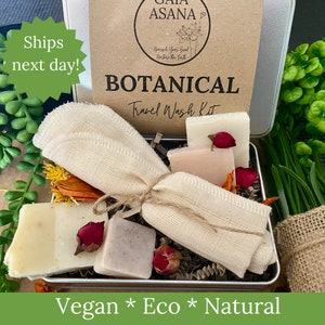 Vegan travel wash set eco wash set gift for vegan gift for yoga lover natural soap botanical soap travel gift set travel tin vegan birthday