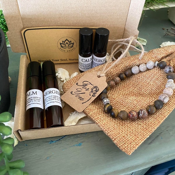 Essential oil roller ball gift set yoga gift mala bead bracelets essential oils gift  set meditation gift yoga lovers gift anxiety relief