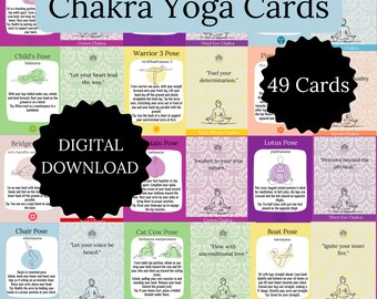 Chakra Yoga Pose Karten digitaler Download Yoga Reihenfolge Karten Hatha Yoga Kartendeck Yogalehrer Geschenk iyengar Sanskrit Namen Asana Karteikarten