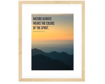 La naturaleza viste los colores del espíritu, cita, Ralph Waldo Emerson, cita de literatura, arte de la pared, descarga imprimible, arte de la naturaleza, decoración del hogar