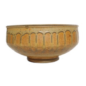 Vintage Studio Art Stoneware Decorative Pottery Bowl 9.25" in Ochre Signed