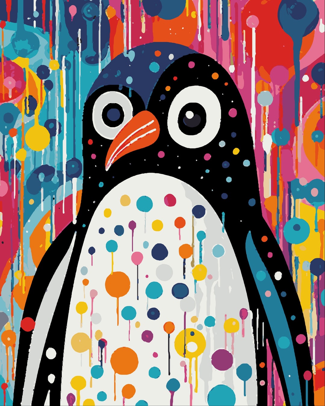 Penguin Paint by Number Kit Color Spots Acrylic Paint by Etsy