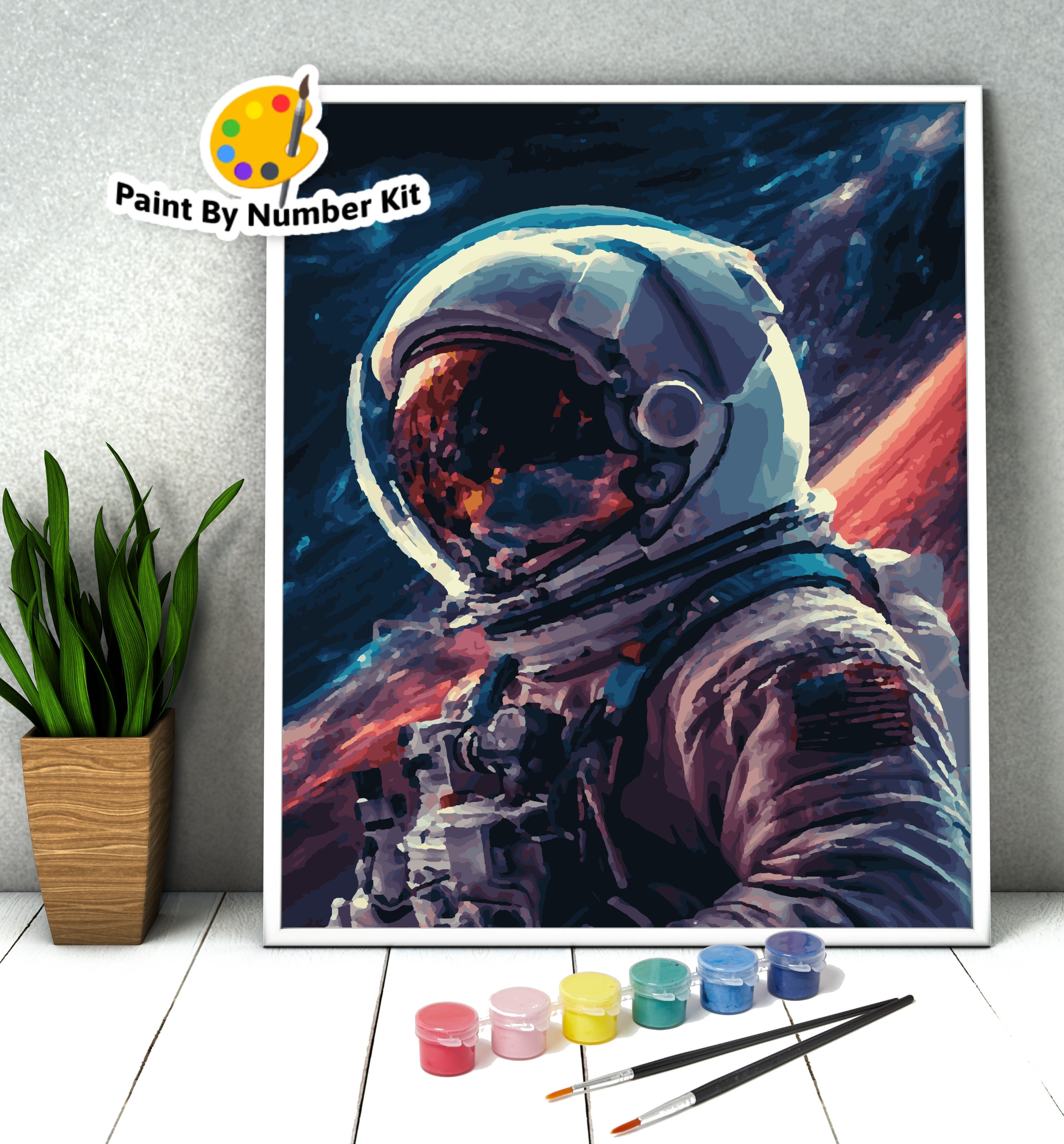 Painting by Numbers, Planet UFO in Space Cartoon DIY Framed Paint by Number  Kit On Canvas for Adults Kids Beginners Home Wall Decoration, 12x16