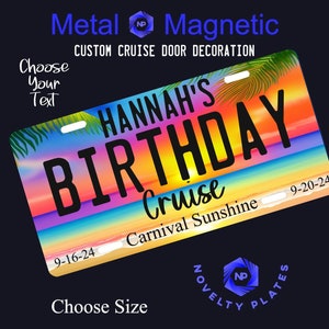 Placa de novedad magnética de metal de crucero de cumpleaños personalizada, decoración de puerta de crucero, recuerdo de crucero, letrero de puerta de crucero, crucero personalizado