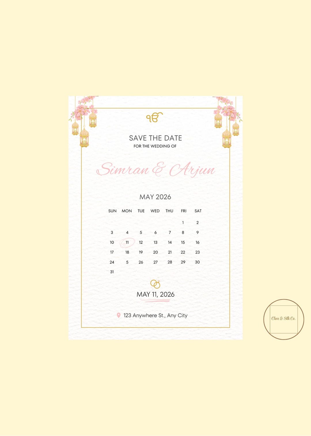 Save the Date May 2026 Punjabi Wedding Invitation Digital Calendar Card