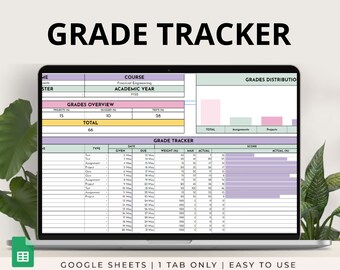Grade Tracker Spreadsheet Google Sheets  Academic Performance And Progress Monitor Planner task tracker
