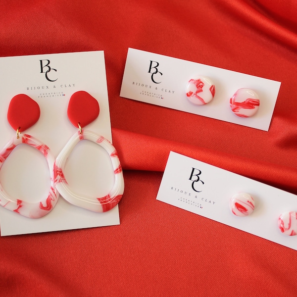 Boucles d'oreilles "Rina" rouge en argile polymère