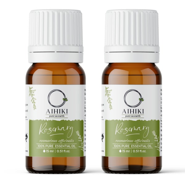 AIHIKI Rosemary Essential Oil,Set of 2,Undiluted,Control dandruff & premature greying,Add volume to hair,Improve focus,mental clarity(15 ML)
