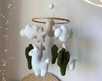 Llama boucle baby mobile white biege alpaca mobile nursery crib mobile baby nursery dekor llama ornament