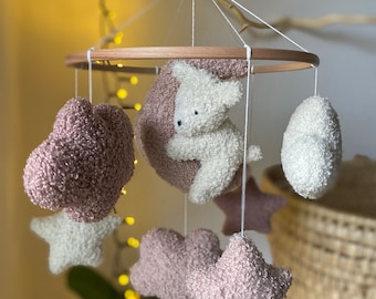 Baby mobile Boucle bear Baby Mobile Boucle Moon and Stars Neutral Mobile Baby Boy Girl Shower gift Baby Nursery Decor Cot Mobile boho baby