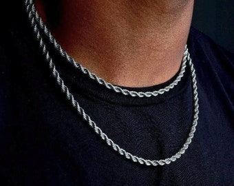 Silver   Rope Chain Necklace, Twist Chain Necklace, 2mm 3mm 5mm 7mm Silver Rope Chain. Waterproof Chain, Gift for Him, Gift for Her