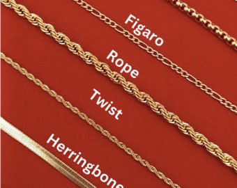 18K Gold filled Chain Necklace,Curb Chain,Snake Chain,Twist,Rope Chain,Herringbone Chain,Figaro,Snake,Paperclip chain Necklace,Gift For Her