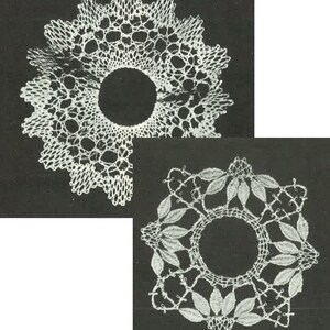 Peut inclure: Deux napperons en crochet blanc, l'un avec un motif circulaire et l'autre avec un motif en étoile.