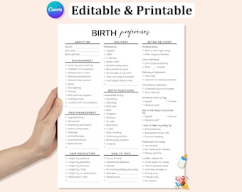 Editable Birth Plan Template: Hospital Bag Checklist (Digital Download)