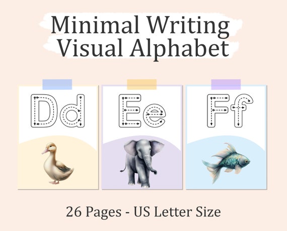 Visual Alphabet Posters, Minimal Writing Visual Alphabet Posters, Classroom Decor, Animal Alphabet Posters, Alphabet Tracing Posters