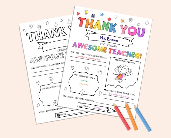 Editable Teacher Appreciation Gift, Printable Teacher Appreciation Week Gift Coloring Page, Thank You Teacher Gifts, Kids Coloring Sheet