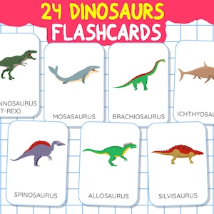24 Dinosaur Flashcards | Montessori Flashcards for Toddler | Printable Preschool Flash card | Learn Dinosaurs