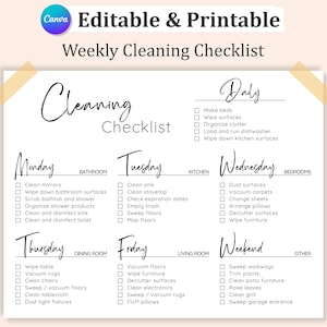 Weekly Cleaning Checklist: Printable, Editable Cleaning Schedule (US Letter)