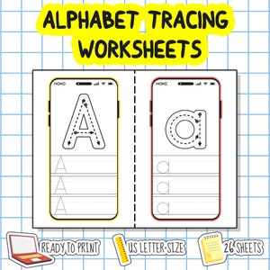 Printable ALPHABET TRACING WORKSHEESTS, 26 Uppercase and Lowercase, Abc Tracing, Preschool Letter Worksheets, Letter Size | Digital Download