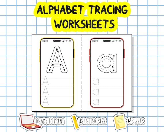 Printable ALPHABET TRACING WORKSHEESTS, 26 Uppercase and Lowercase, Abc Tracing, Preschool Letter Worksheets, Letter Size | Digital Download