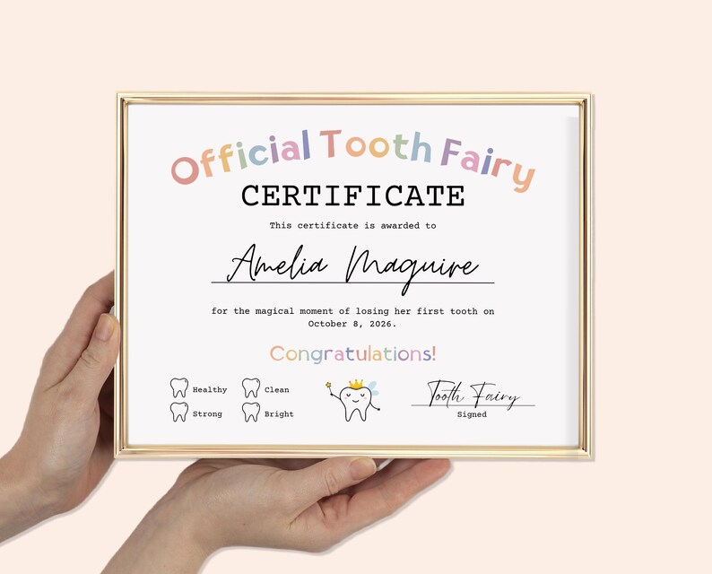 Editable Tooth Fairy Certificate Template: First Lost Tooth (digital ...