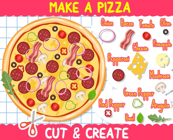BUILD A PIZZA, Make a Pizza, Printable Pizza Craft, Pretend Play, Cut And Paste Pizza Assembly Kit, Busy Book, Toddler Activity
