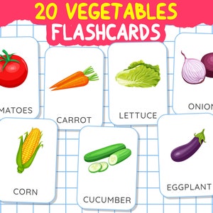 VEGETABLES Flashcards | 20 Printable Montessori Flash Cards | 3 Part Cards | Nomenclature Flashcards | Preschool Pdf Printable Cards