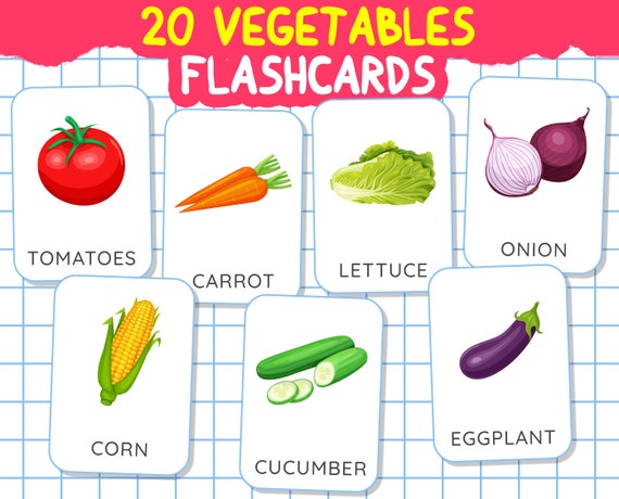 VEGETABLES Flashcards | 20 Printable Montessori Flash Cards | 3 Part Cards | Nomenclature Flashcards | Preschool Pdf Printable Cards