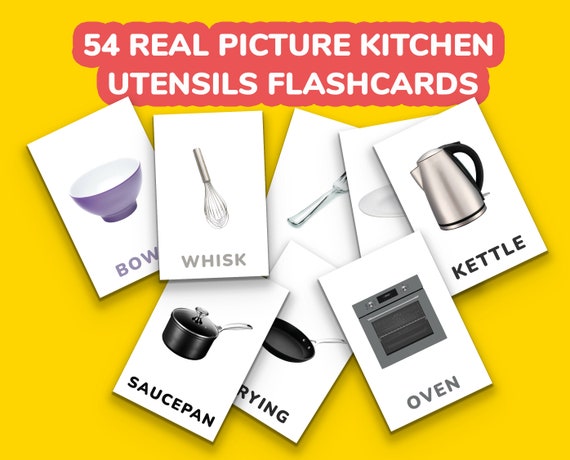 54 Real Picture Kitchen Utensils Flashcards, Montessori  Kitchen Utensils Flashcards, School Cards, Printable Cards, Preschool Cards