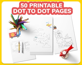 50 Dot To Dot Puzzle Pages: U.S. Letter Size Coloring Sheets (Digital Download)