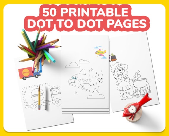 50 Printable Dot To Dot Pages For Kids, U.S Letter Size Dot To Dot Coloring Sheets, Preschool Activities, Dot to Dot Puzzle For Kids