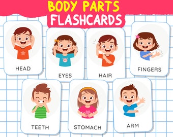 Educational BODY PARTS Flashcards for Kids | Learn with Fun, Preschool Montessori Cards, 23 Body Parts Flash Cards