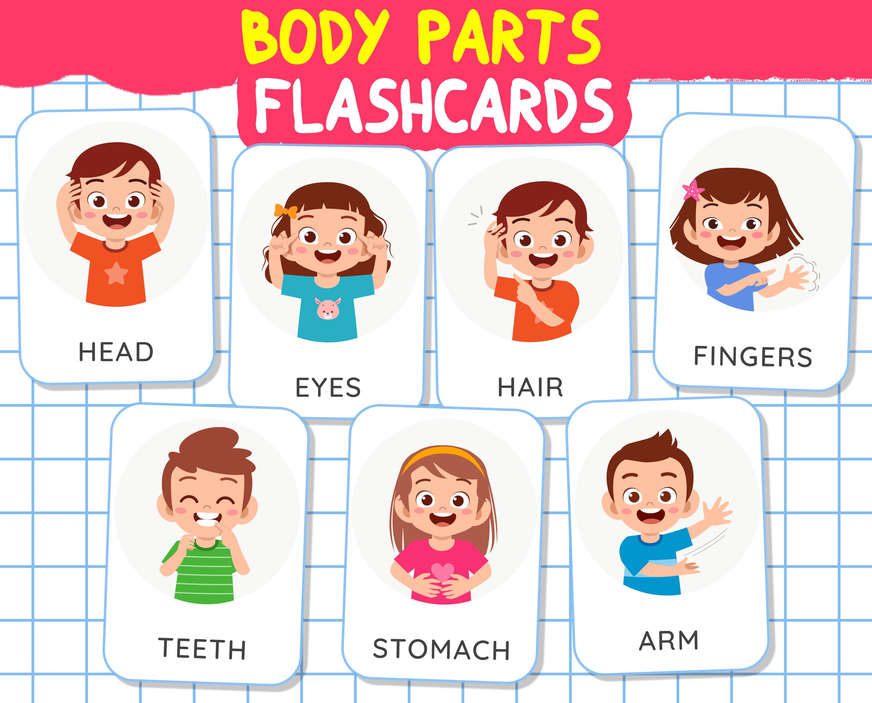 Educational BODY PARTS Flashcards for Kids Learn With pic image