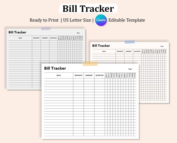 Editable BILL PAYMENT TRACKER, Monthly Bill Tracker Printable, Bill Payment Checklist, Payment Planner, Bill Log Checklist Pdf