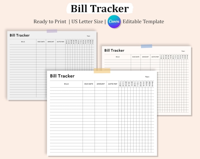 Featured listing image: Editable BILL PAYMENT TRACKER, Monthly Bill Tracker Printable, Bill Payment Checklist, Payment Planner, Bill Log Checklist Pdf