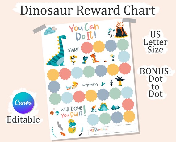 Editable Dinosaur Reward Chart for Kids, Behaviour Chart, Dino Chore Chart, Editable Reward Chart, Printable REWARD CHART