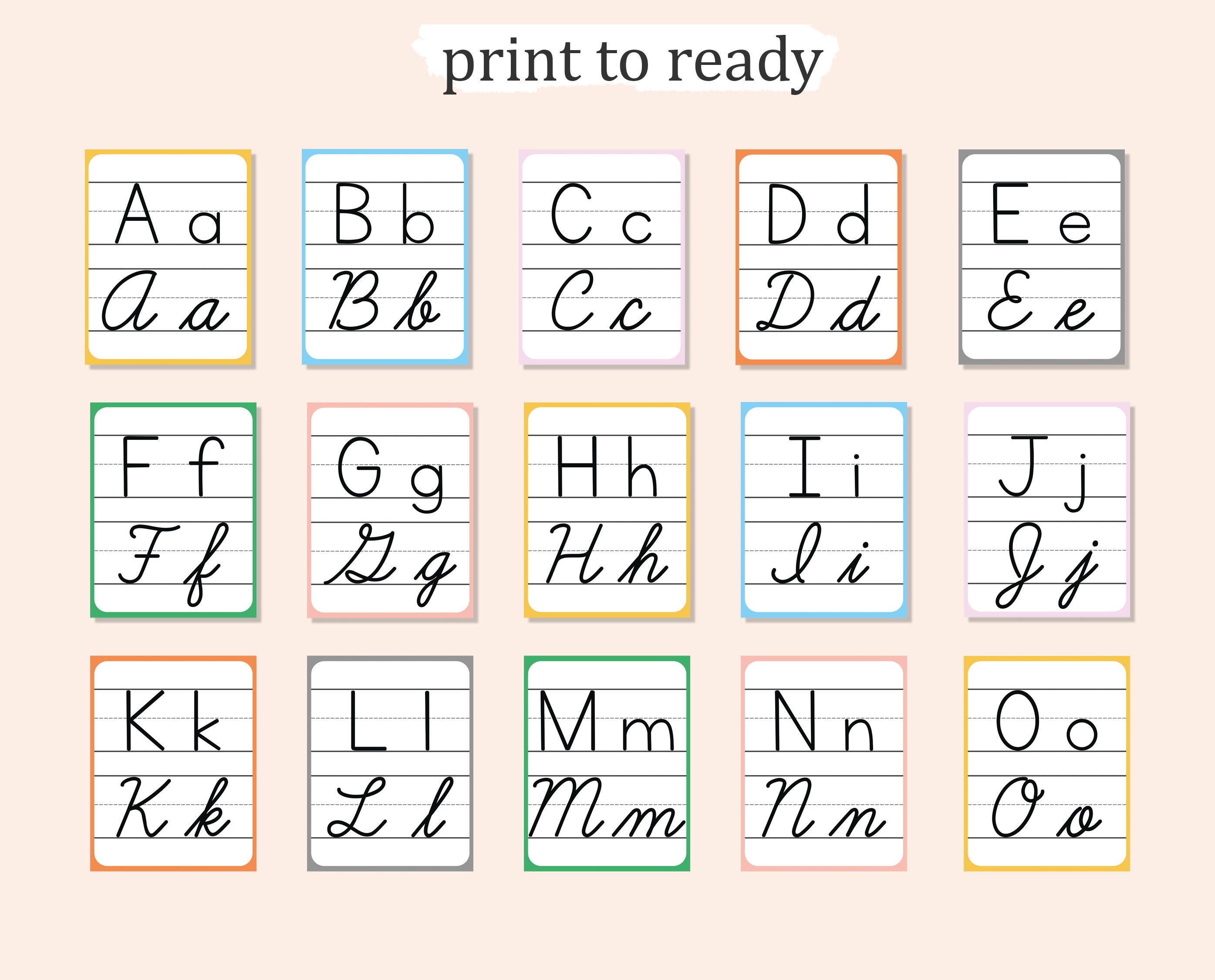Printable CURSIVE ALPHABET CARDS, Cursive Alphabet Classroom Poster for
